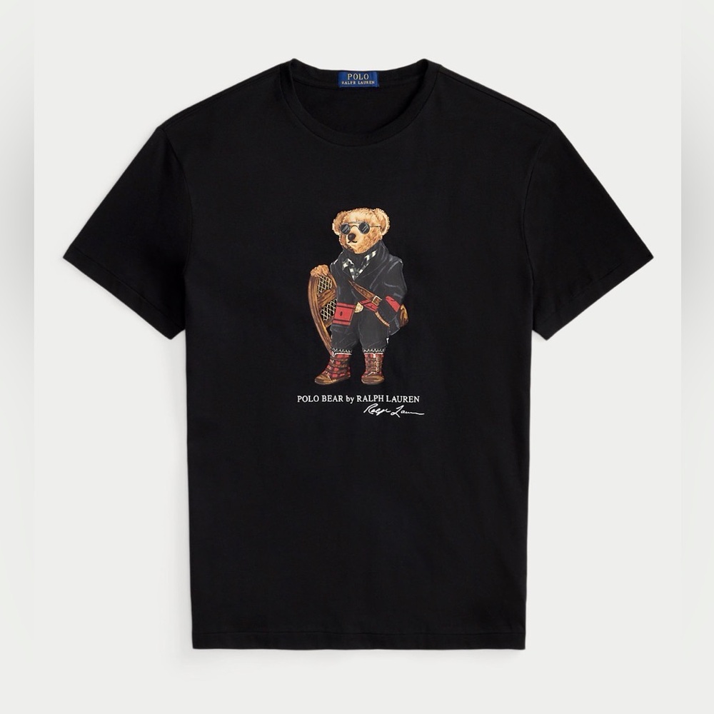Ralph Lauren Black T-Shirt with Bear Graphic